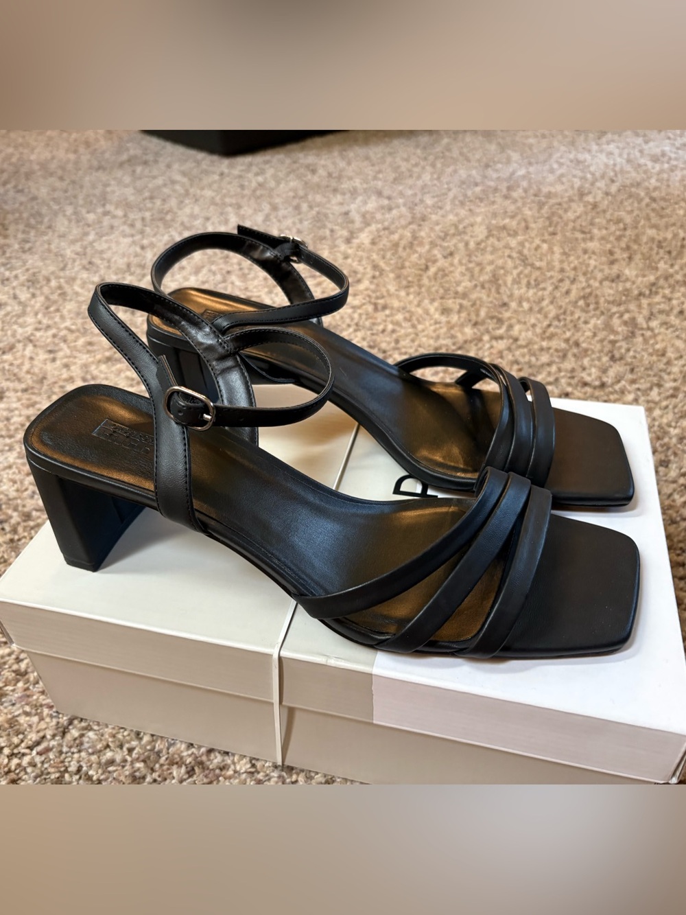 Nordstrom Black Strappy Square-Toe Block Heel Sandals